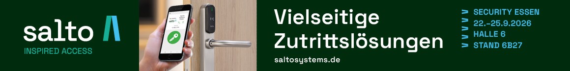 SALTO Systems – Vielseitige Zutrittslösungen, Security Essen, 22.–25.9.2026, Halle 6, Stand 6B27
