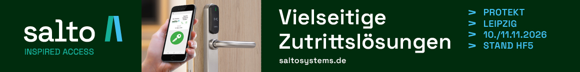 SALTO Systems – Vielseitige Zutrittslösungen, Protekt Leipzig, 10./11.11.2026, Stand HF5